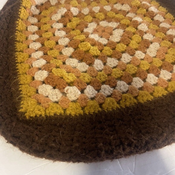 Women's Vintage 70's Handmade Afghan Blanket Purse Brown Yellow Knit - Picture 2 of 9